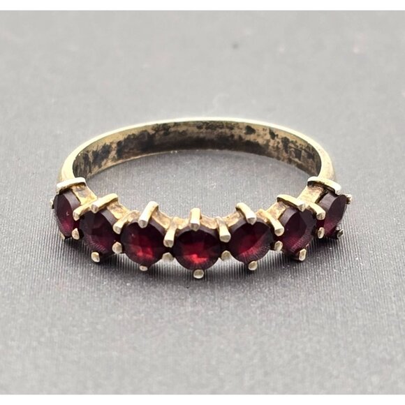 Estate Jewelry - Antique Victorian Sterling Silver Garnet Ring Size 5 Rose Cut Facets Prong Set